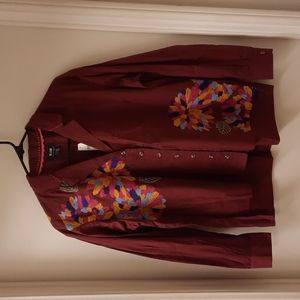 NWT, Anthropologie Maeve Wine/Bordeaux Embroidered Top